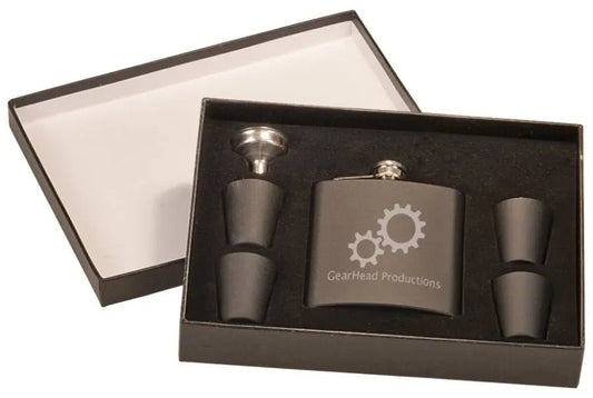 Custom Flask Set with Shot Glasses in Black Presentation Box - Smalltown Connetchin