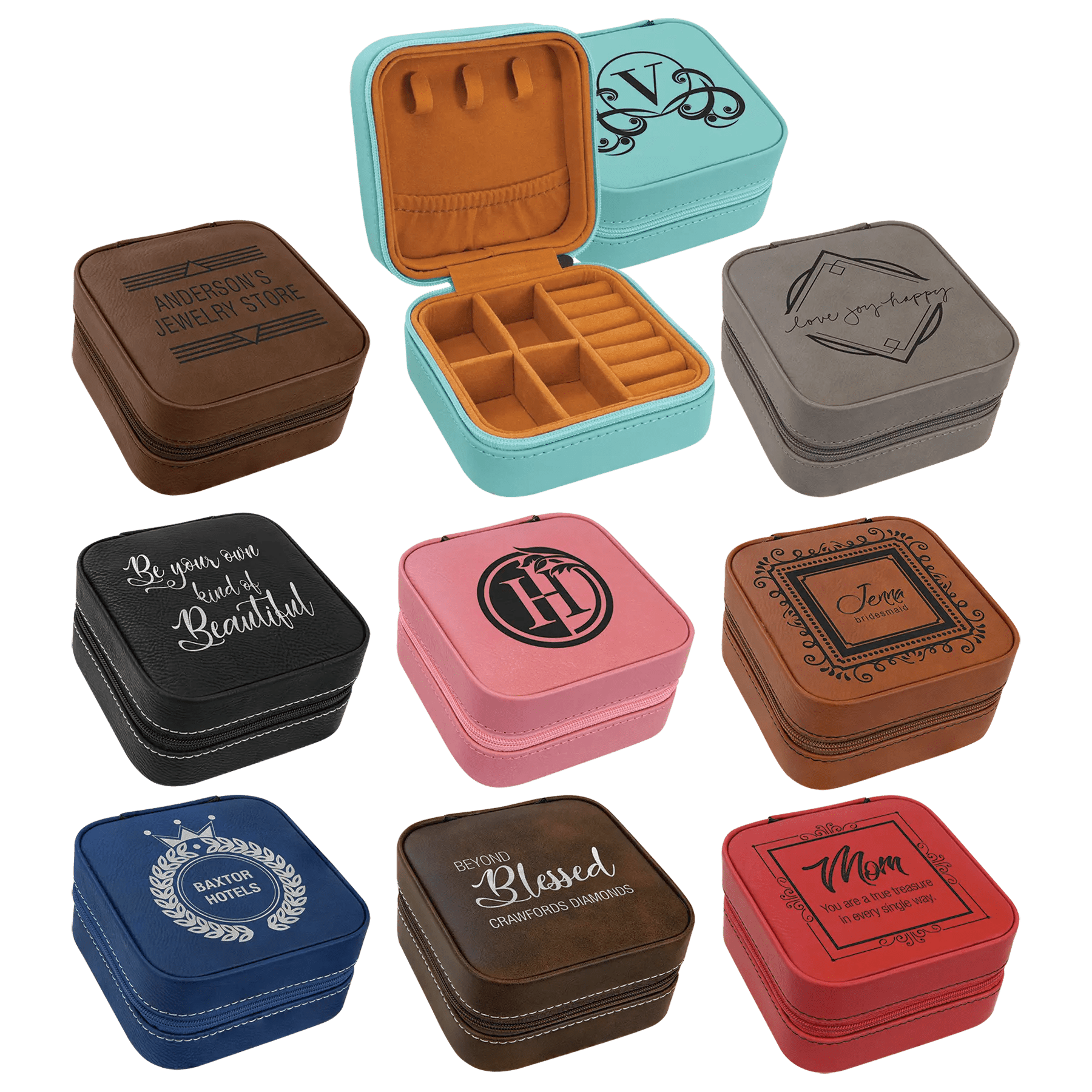 Custom Jewelry Box - Etched Leatherette - Travel Size - Smalltown Connetchin