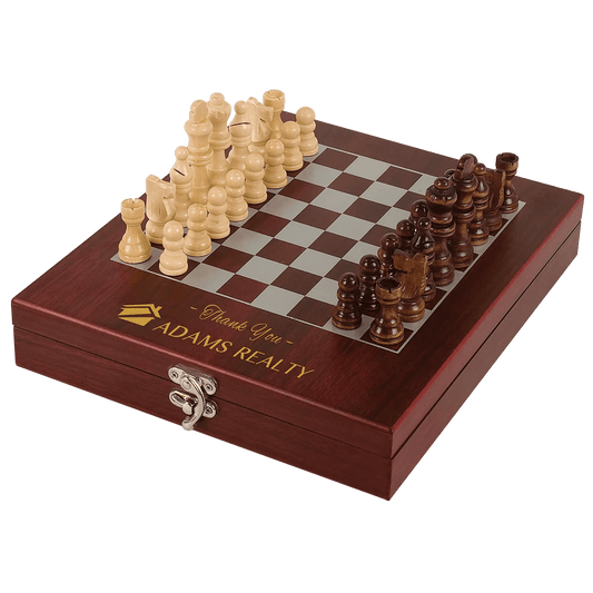 Custom Laser Etched Chess Set with Rosewood Finish - Smalltown Connetchin