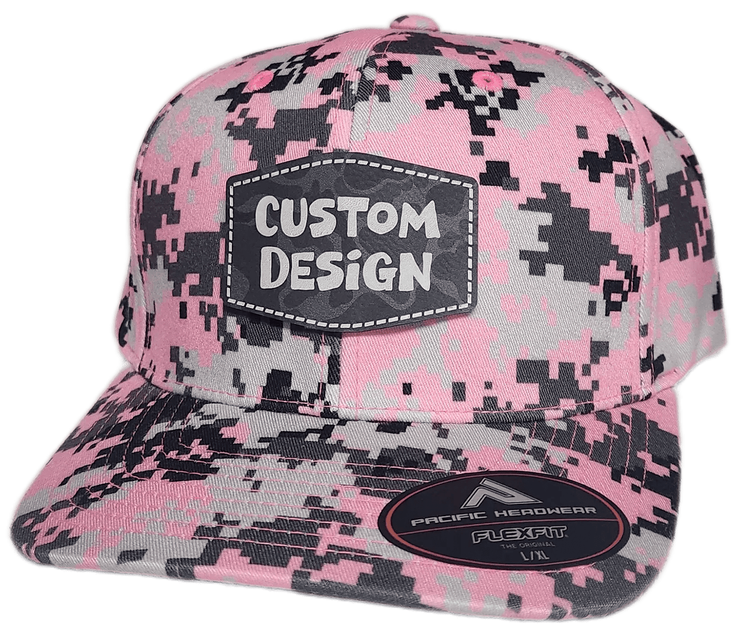 Custom Patch - Pacific Headwear Digi Camo Flex Fit Cap - Pink - Smalltown Connetchin