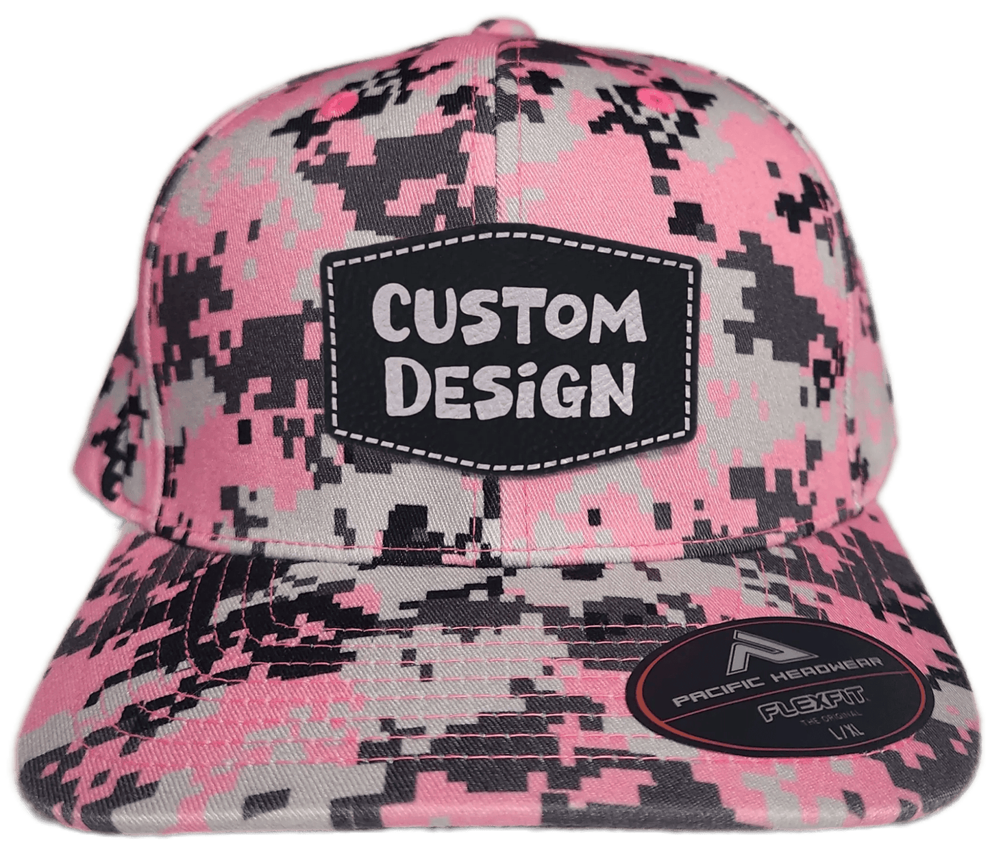 Custom Patch - Pacific Headwear Digi Camo Flex Fit Cap - Pink - Smalltown Connetchin