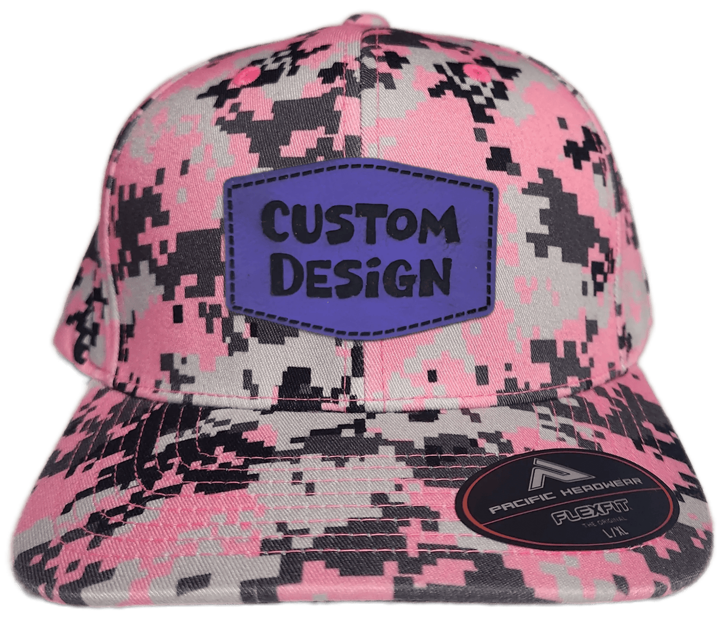 Custom Patch - Pacific Headwear Digi Camo Flex Fit Cap - Pink - Smalltown Connetchin