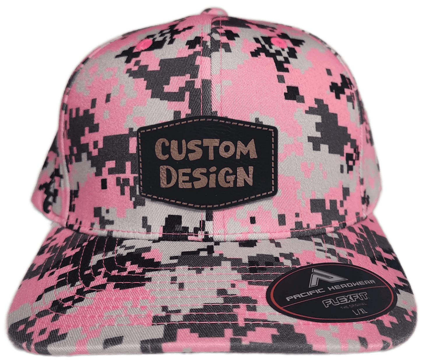 Custom Patch - Pacific Headwear Digi Camo Flex Fit Cap - Pink - Smalltown Connetchin