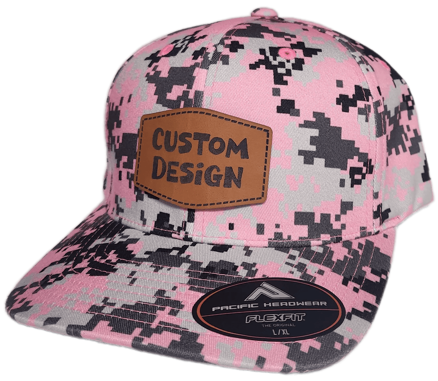 Custom Patch - Pacific Headwear Digi Camo Flex Fit Cap - Pink - Smalltown Connetchin