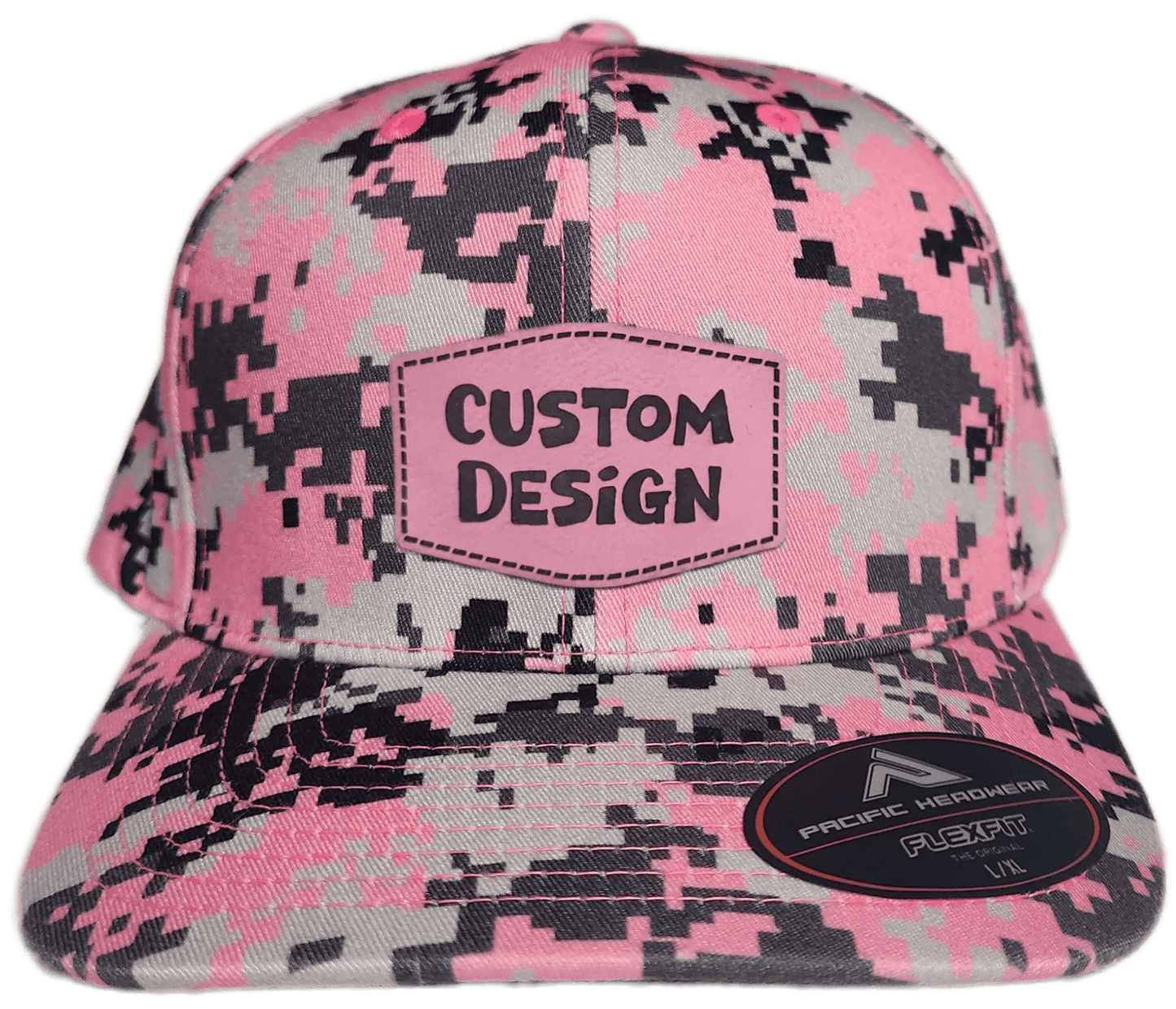 Custom Patch - Pacific Headwear Digi Camo Flex Fit Cap - Pink - Smalltown Connetchin