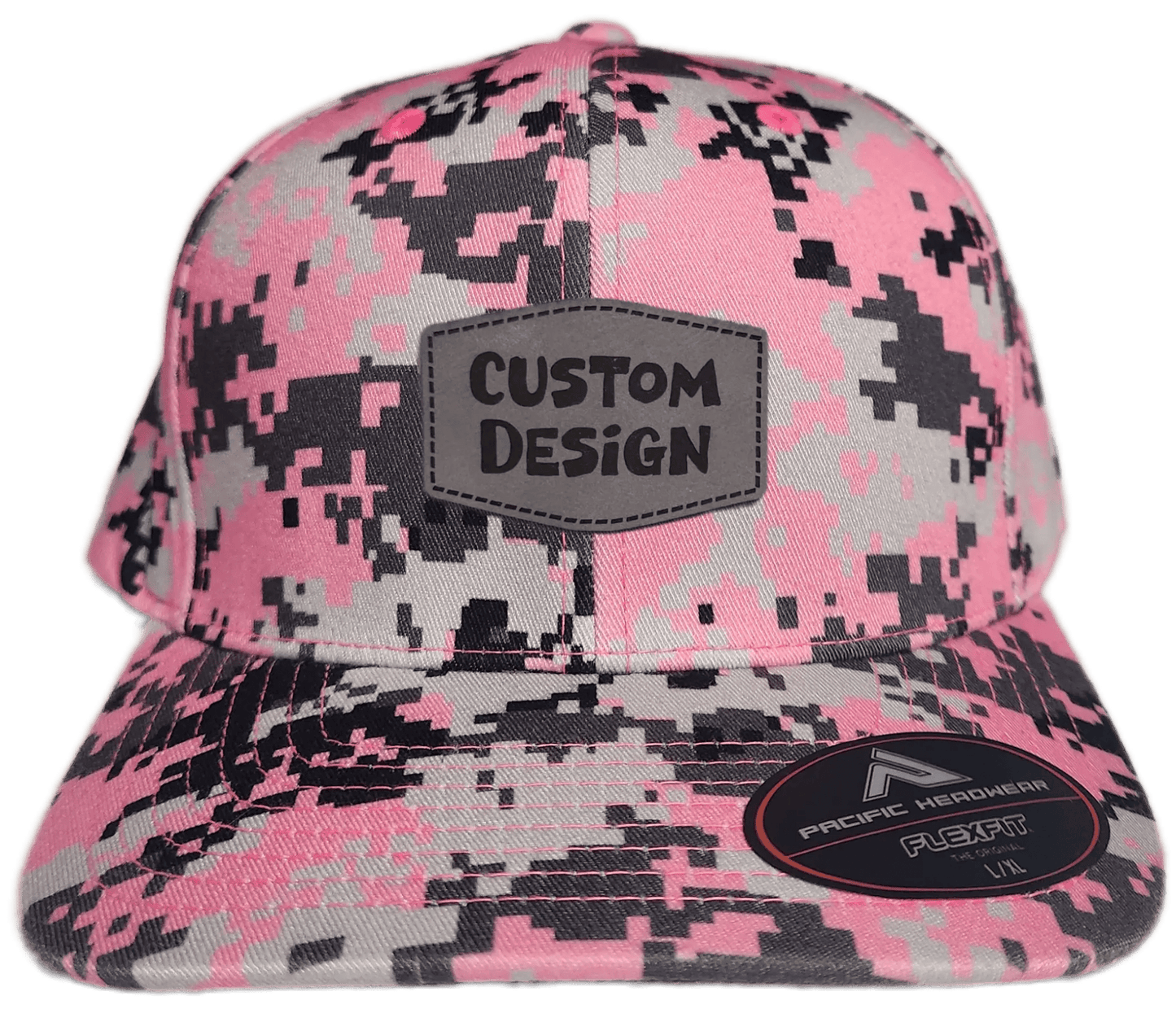Custom Patch - Pacific Headwear Digi Camo Flex Fit Cap - Pink - Smalltown Connetchin