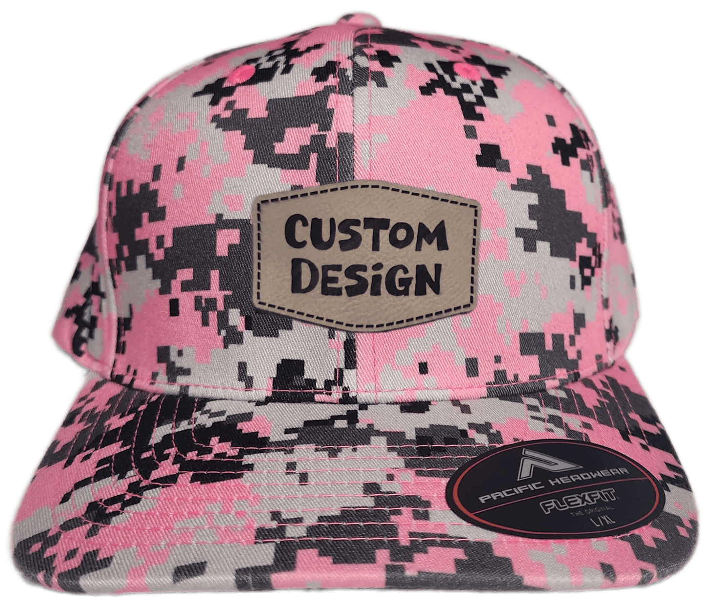 Custom Patch - Pacific Headwear Digi Camo Flex Fit Cap - Pink - Smalltown Connetchin
