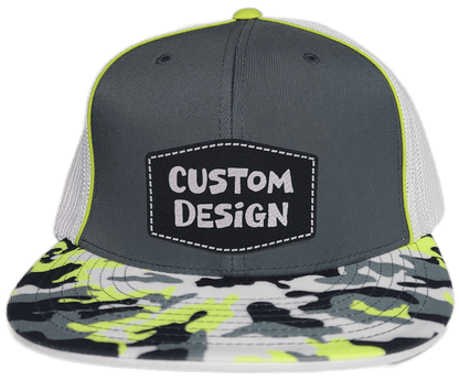 Custom Patch - Pacific Headwear Glamo D - Series Flex Fit Cap - GRAPHITE/WHITE/YELLOW - Smalltown Connetchin