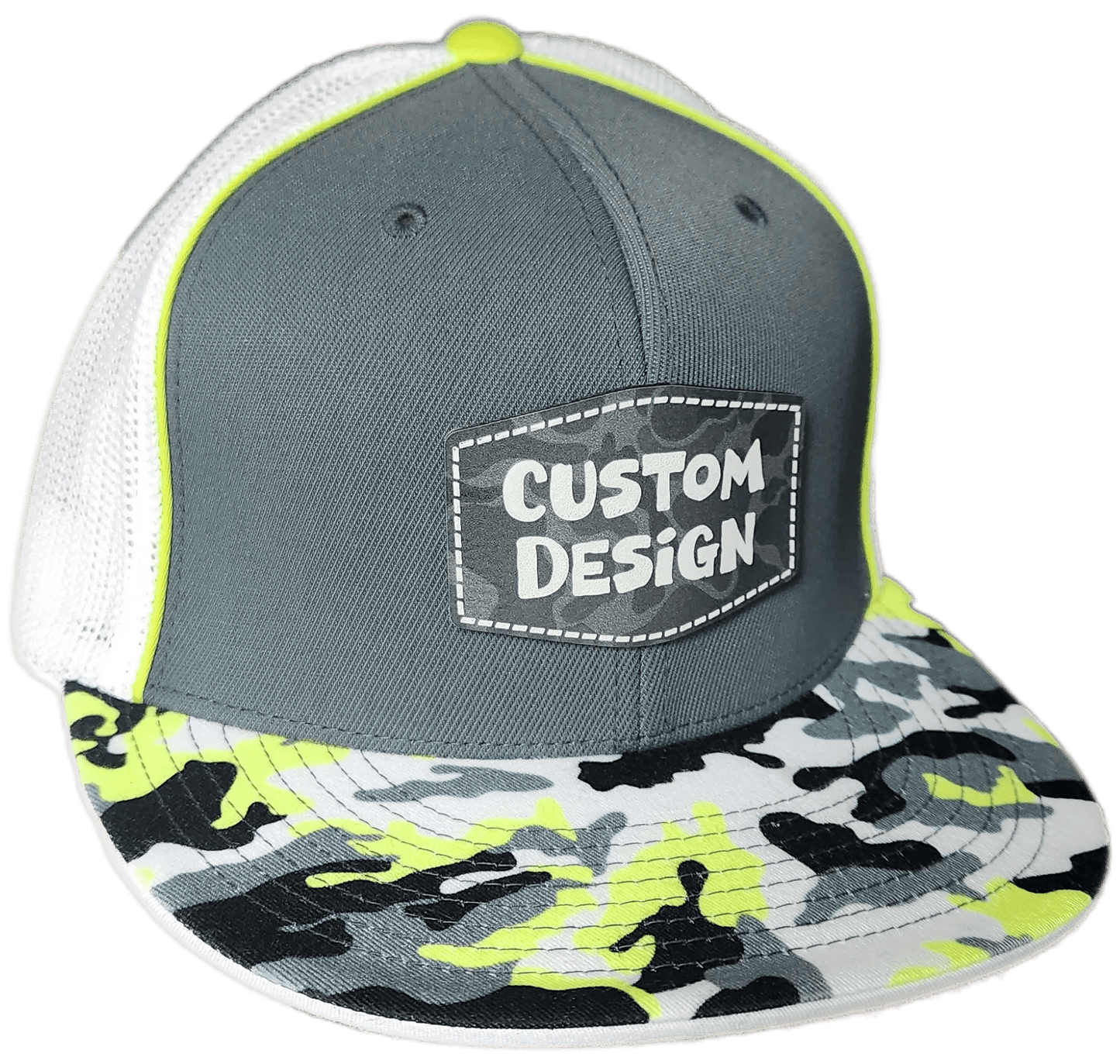 Custom Patch - Pacific Headwear Glamo D - Series Flex Fit Cap - GRAPHITE/WHITE/YELLOW - Smalltown Connetchin