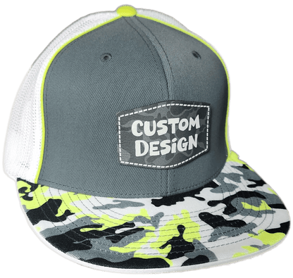 Custom Patch - Pacific Headwear Glamo D - Series Flex Fit Cap - GRAPHITE/WHITE/YELLOW - Smalltown Connetchin