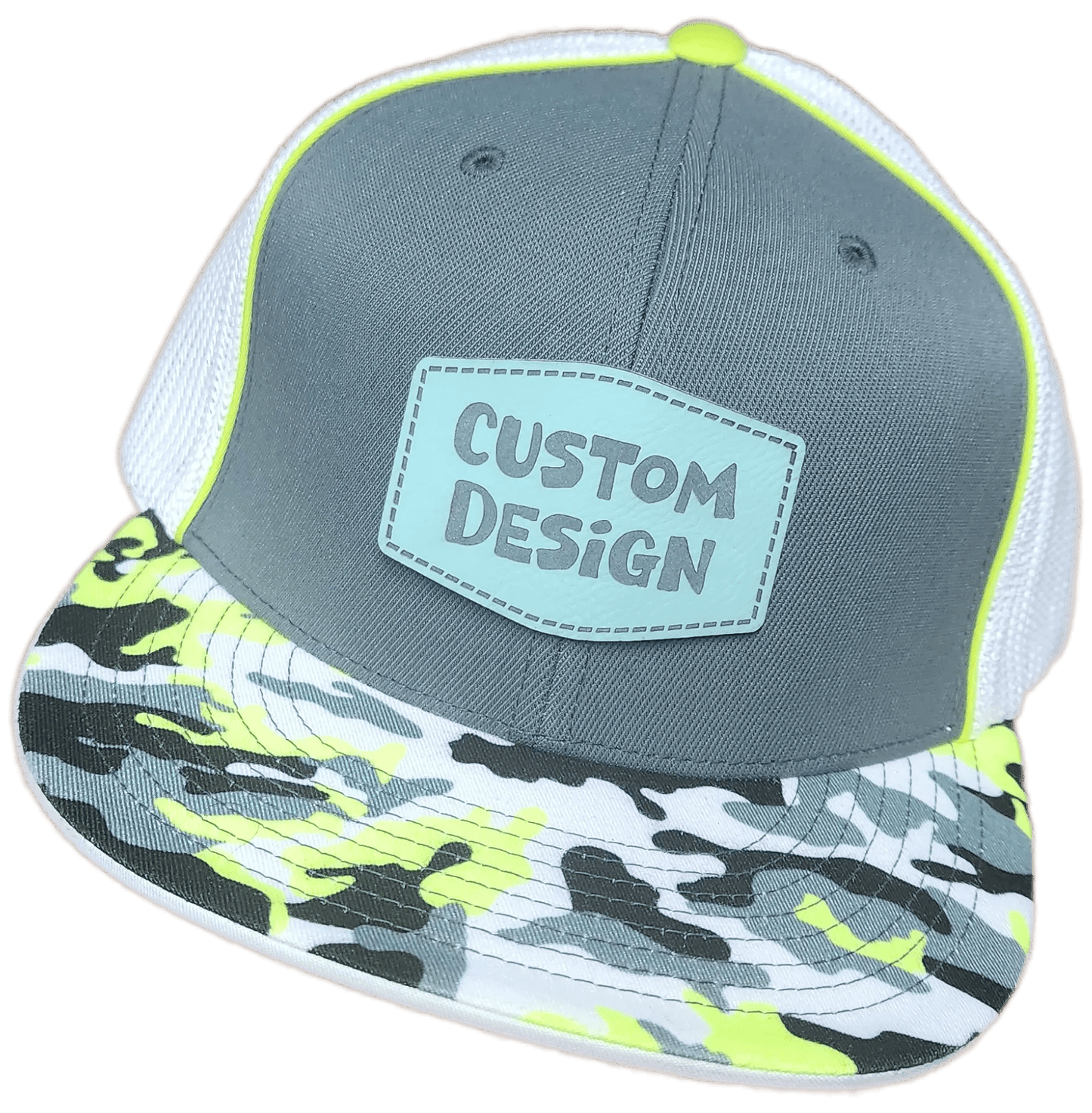 Custom Patch - Pacific Headwear Glamo D - Series Flex Fit Cap - GRAPHITE/WHITE/YELLOW - Smalltown Connetchin
