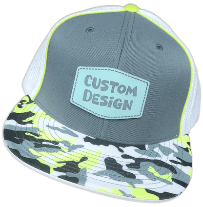 Custom Patch - Pacific Headwear Glamo D - Series Flex Fit Cap - GRAPHITE/WHITE/YELLOW - Smalltown Connetchin