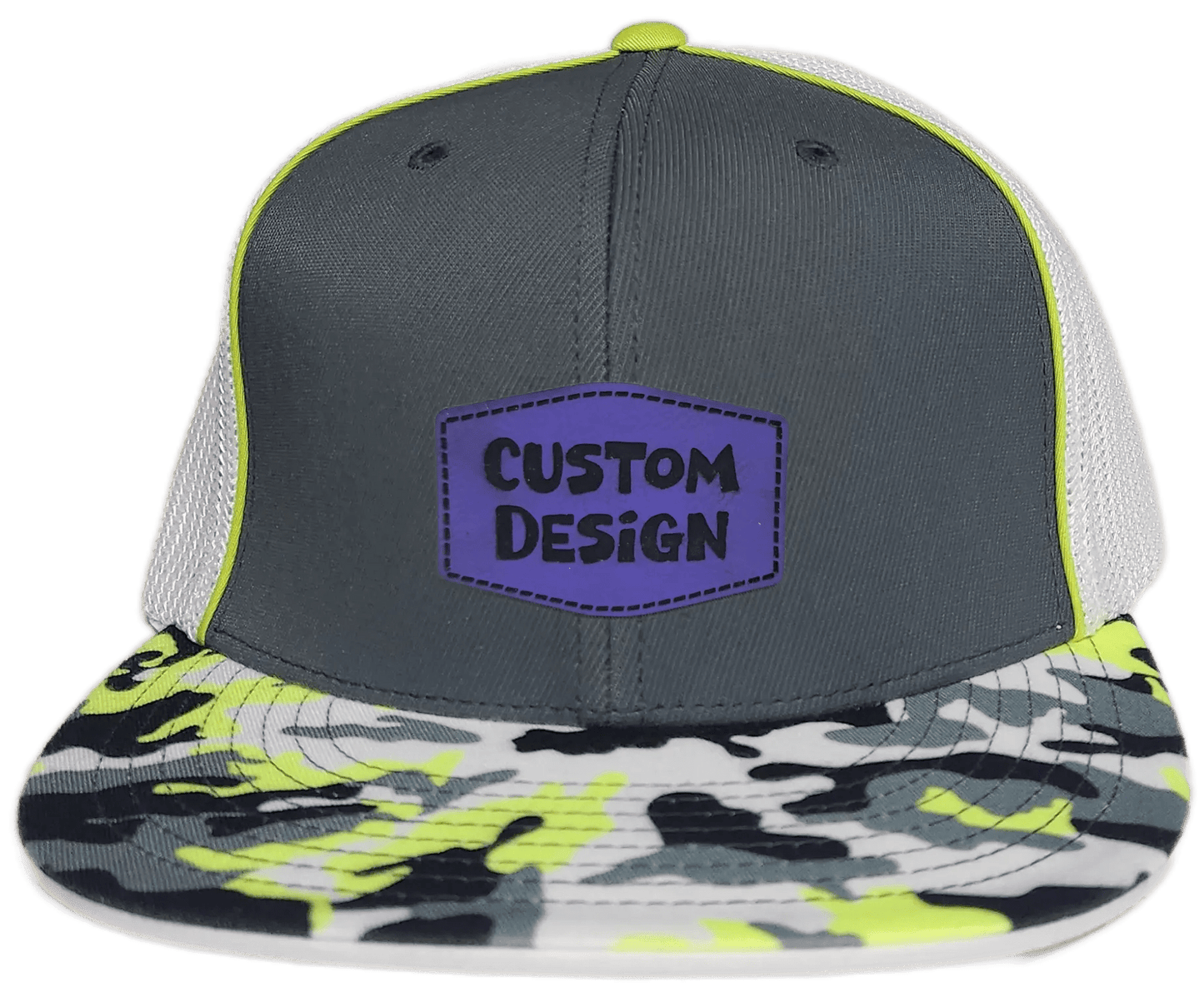 Custom Patch - Pacific Headwear Glamo D - Series Flex Fit Cap - GRAPHITE/WHITE/YELLOW - Smalltown Connetchin