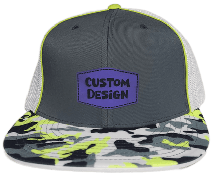 Custom Patch - Pacific Headwear Glamo D - Series Flex Fit Cap - GRAPHITE/WHITE/YELLOW - Smalltown Connetchin