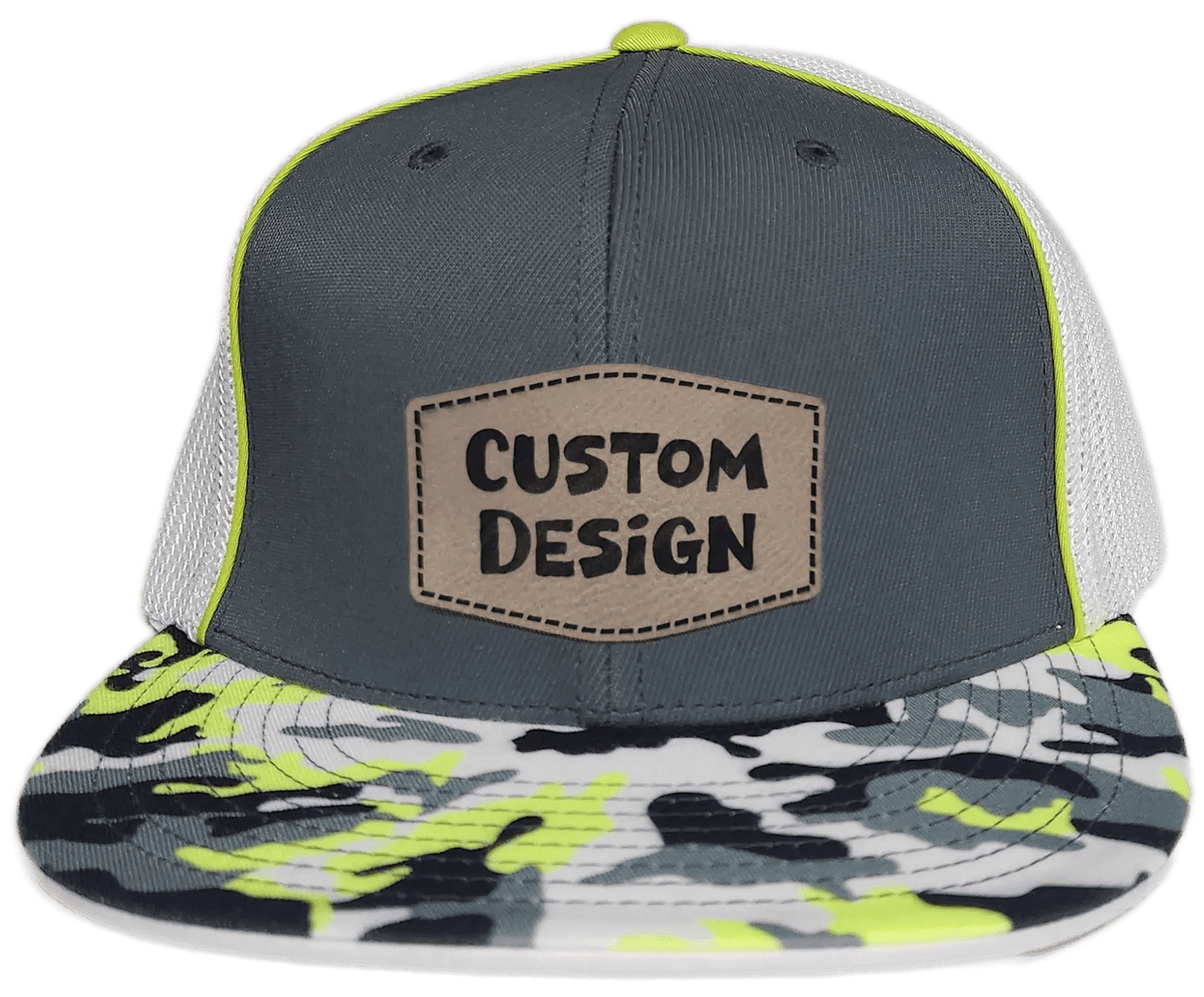 Custom Patch - Pacific Headwear Glamo D - Series Flex Fit Cap - GRAPHITE/WHITE/YELLOW - Smalltown Connetchin