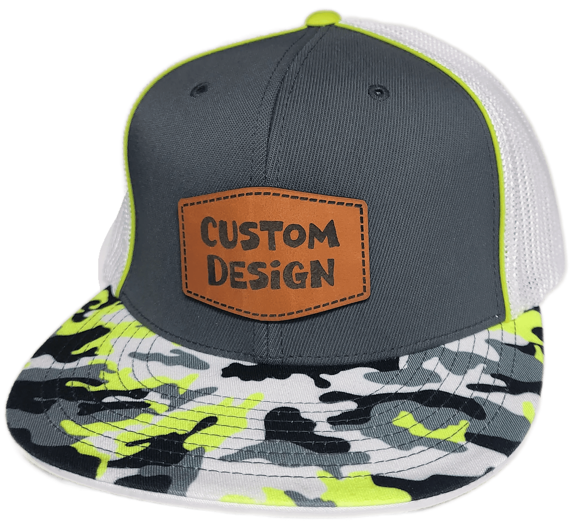 Custom Patch - Pacific Headwear Glamo D - Series Flex Fit Cap - GRAPHITE/WHITE/YELLOW - Smalltown Connetchin