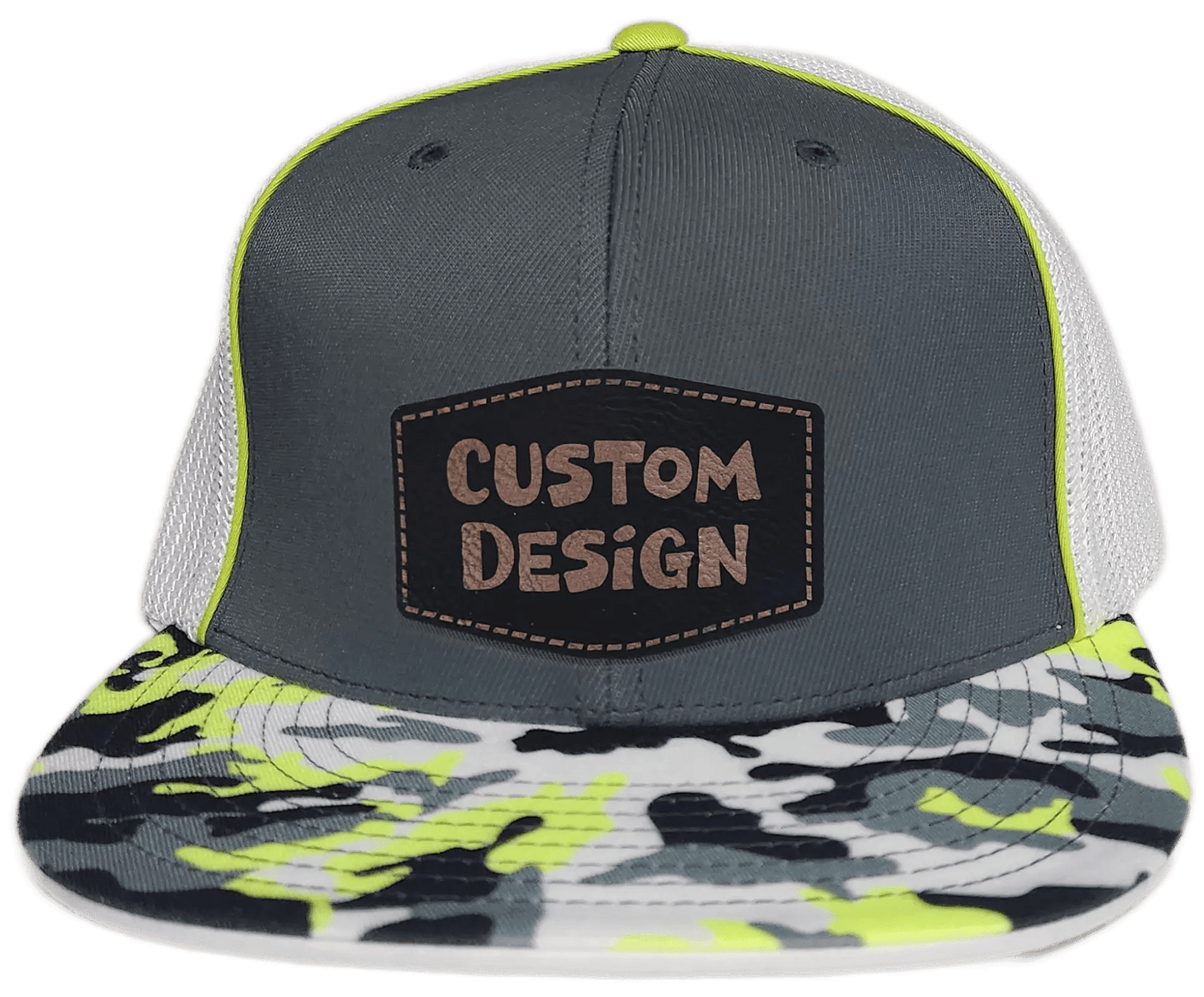 Custom Patch - Pacific Headwear Glamo D - Series Flex Fit Cap - GRAPHITE/WHITE/YELLOW - Smalltown Connetchin