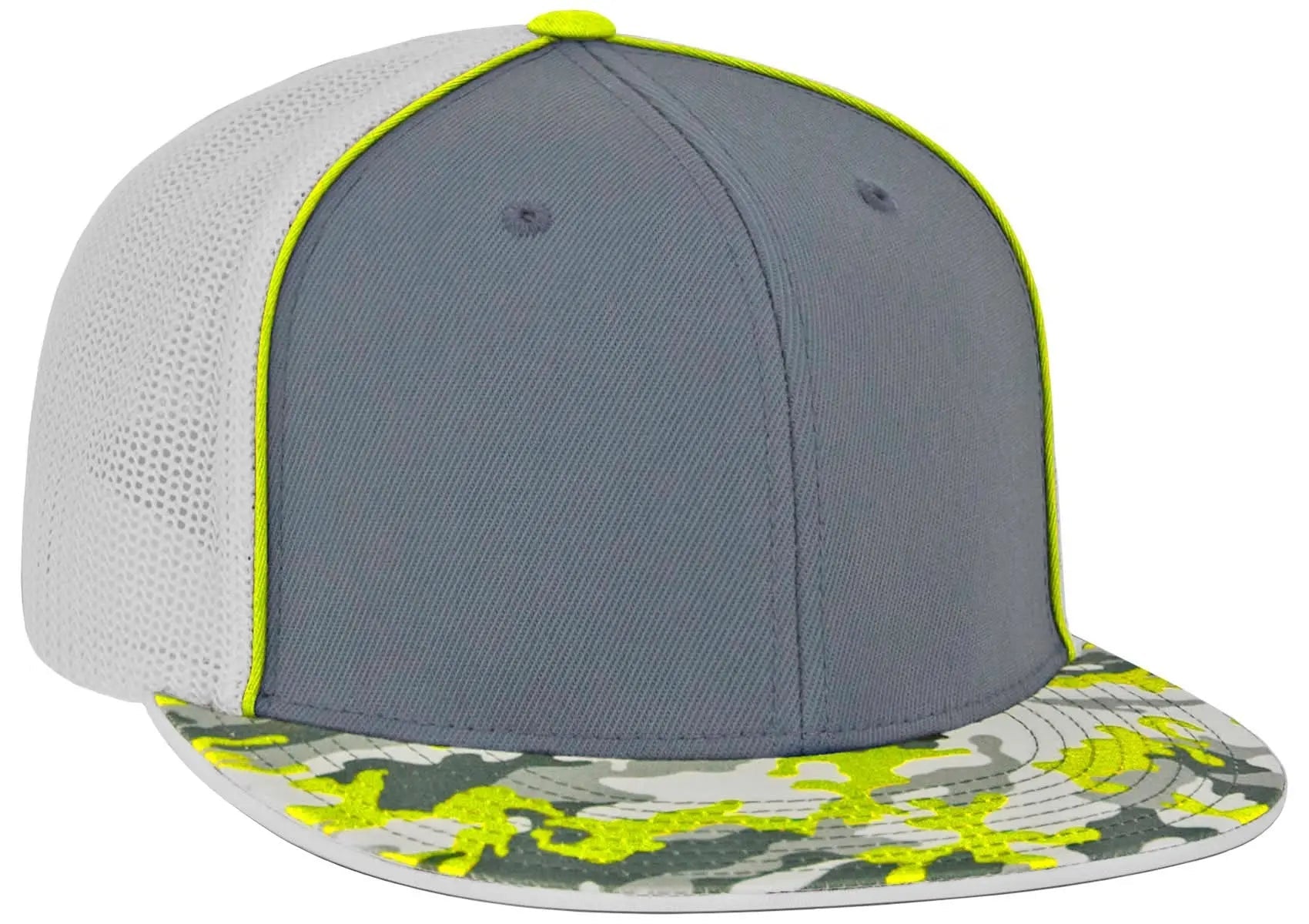 Custom Patch - Pacific Headwear Glamo D - Series Flex Fit Cap - GRAPHITE/WHITE/YELLOW - Smalltown Connetchin