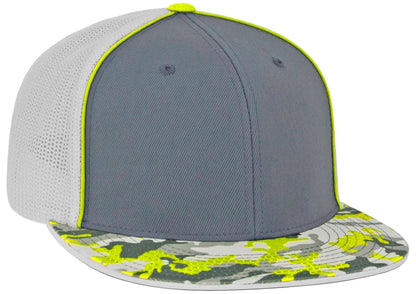 Custom Patch - Pacific Headwear Glamo D - Series Flex Fit Cap - GRAPHITE/WHITE/YELLOW - Smalltown Connetchin