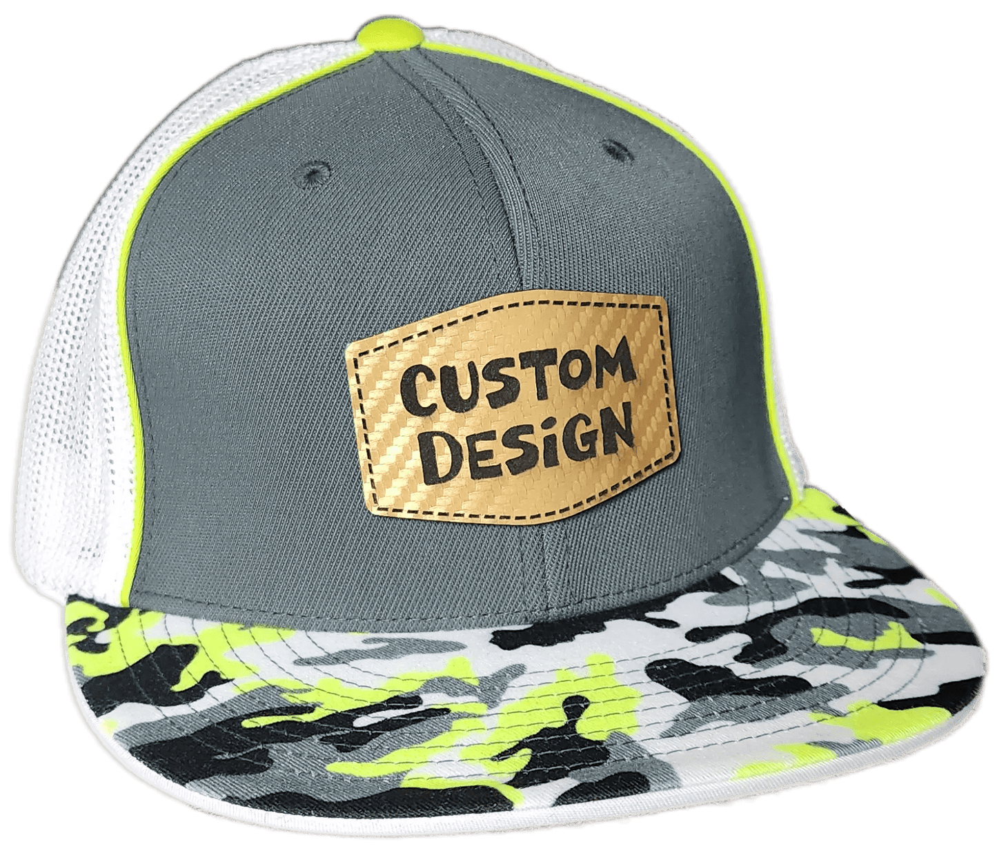 Custom Patch - Pacific Headwear Glamo D - Series Flex Fit Cap - GRAPHITE/WHITE/YELLOW - Smalltown Connetchin