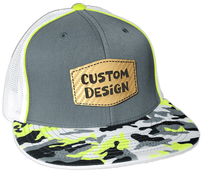 Custom Patch - Pacific Headwear Glamo D - Series Flex Fit Cap - GRAPHITE/WHITE/YELLOW - Smalltown Connetchin