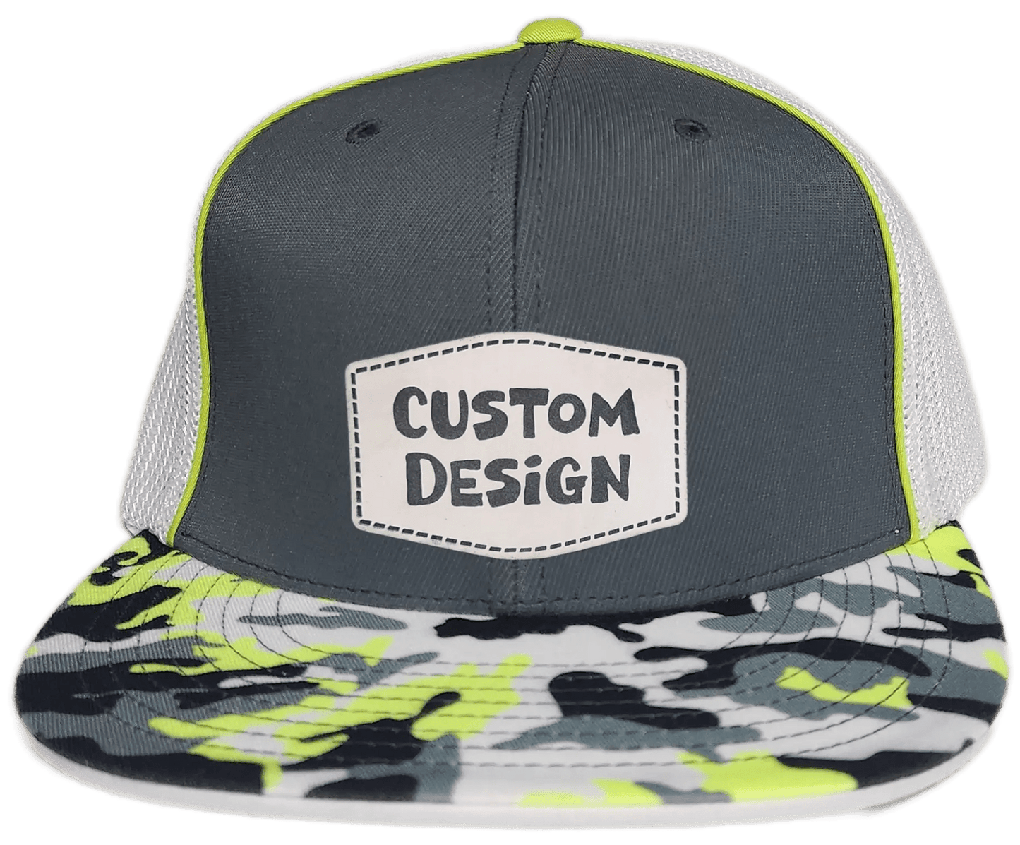 Custom Patch - Pacific Headwear Glamo D - Series Flex Fit Cap - GRAPHITE/WHITE/YELLOW - Smalltown Connetchin