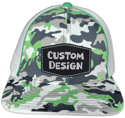 Custom Patch - Pacific Headwear Glamo Mesh Flex Fit Trucker Cap - GREEN/WHITE/BLACK/CAMO - Smalltown Connetchin