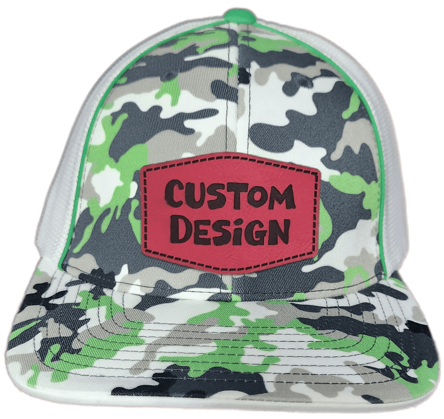 Custom Patch - Pacific Headwear Glamo Mesh Flex Fit Trucker Cap - GREEN/WHITE/BLACK/CAMO - Smalltown Connetchin