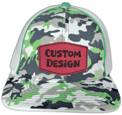 Custom Patch - Pacific Headwear Glamo Mesh Flex Fit Trucker Cap - GREEN/WHITE/BLACK/CAMO - Smalltown Connetchin