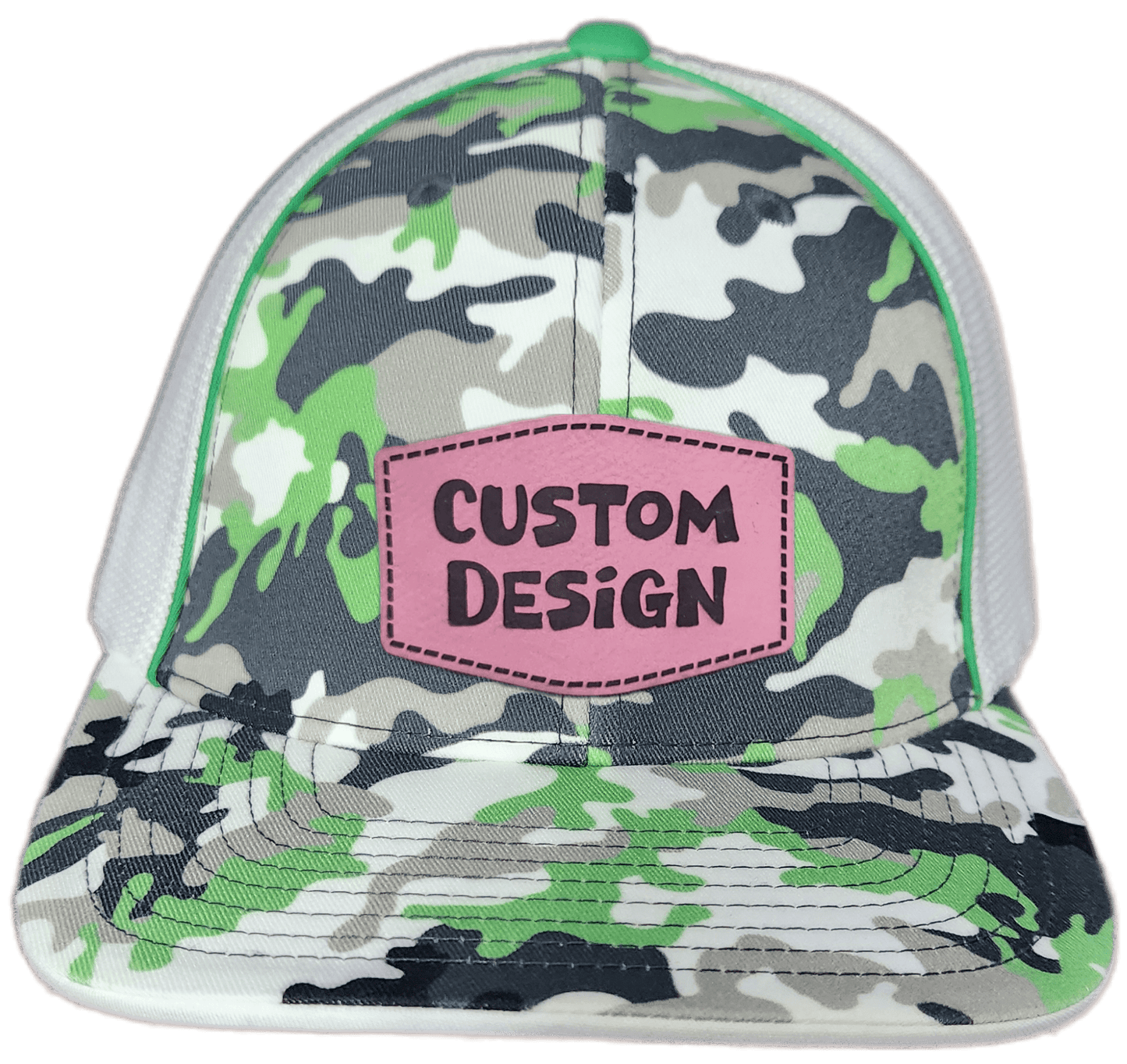 Custom Patch - Pacific Headwear Glamo Mesh Flex Fit Trucker Cap - GREEN/WHITE/BLACK/CAMO - Smalltown Connetchin