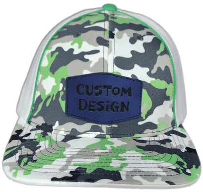 Custom Patch - Pacific Headwear Glamo Mesh Flex Fit Trucker Cap - GREEN/WHITE/BLACK/CAMO - Smalltown Connetchin