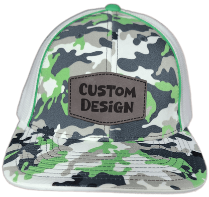 Custom Patch - Pacific Headwear Glamo Mesh Flex Fit Trucker Cap - GREEN/WHITE/BLACK/CAMO - Smalltown Connetchin