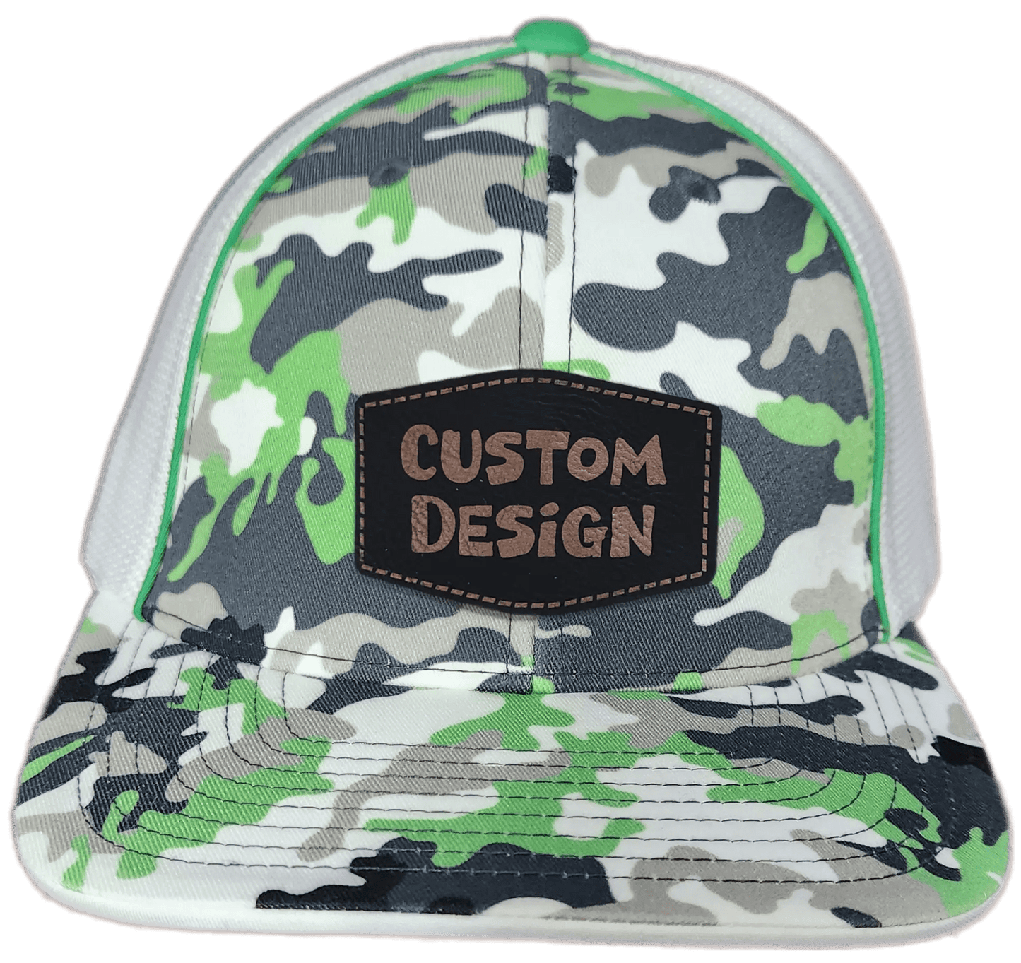 Custom Patch - Pacific Headwear Glamo Mesh Flex Fit Trucker Cap - GREEN/WHITE/BLACK/CAMO - Smalltown Connetchin