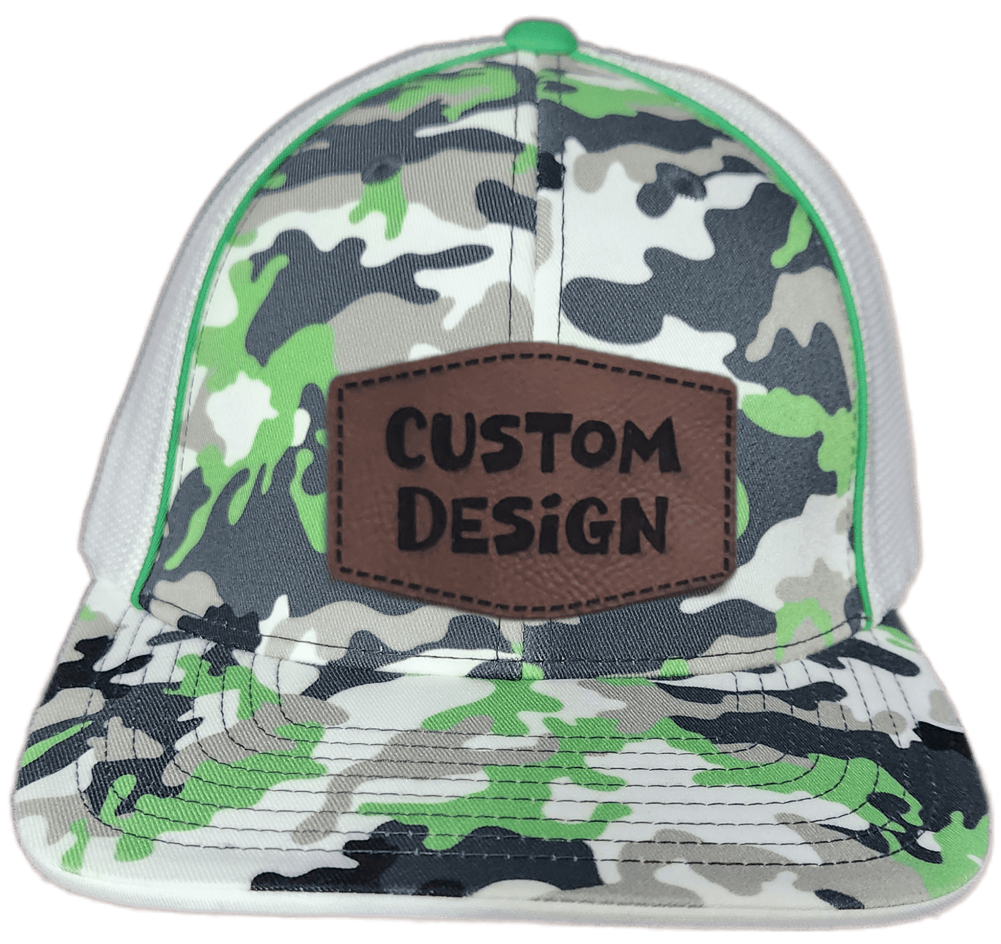 Custom Patch - Pacific Headwear Glamo Mesh Flex Fit Trucker Cap - GREEN/WHITE/BLACK/CAMO - Smalltown Connetchin