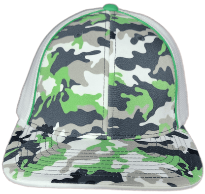 Custom Patch - Pacific Headwear Glamo Mesh Flex Fit Trucker Cap - GREEN/WHITE/BLACK/CAMO - Smalltown Connetchin