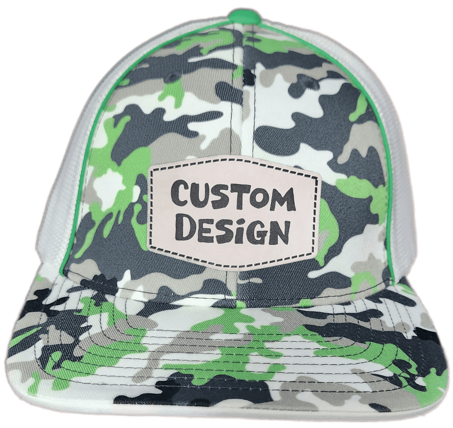 Custom Patch - Pacific Headwear Glamo Mesh Flex Fit Trucker Cap - GREEN/WHITE/BLACK/CAMO - Smalltown Connetchin