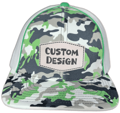 Custom Patch - Pacific Headwear Glamo Mesh Flex Fit Trucker Cap - GREEN/WHITE/BLACK/CAMO - Smalltown Connetchin