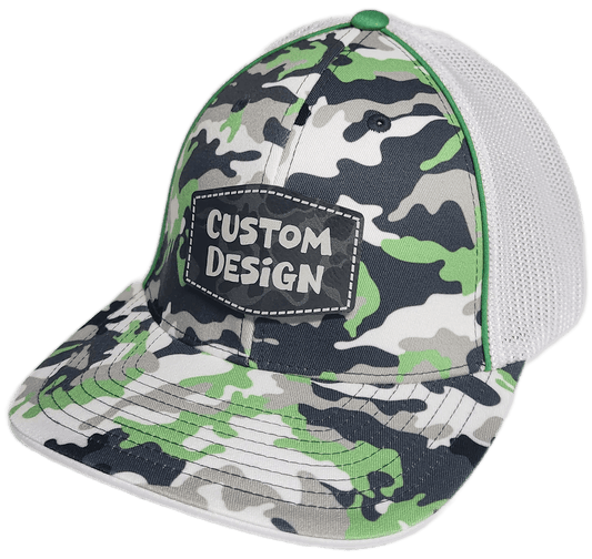 Custom Patch - Pacific Headwear Glamo Mesh Flex Fit Trucker Cap - GREEN/WHITE/BLACK/CAMO - Smalltown Connetchin
