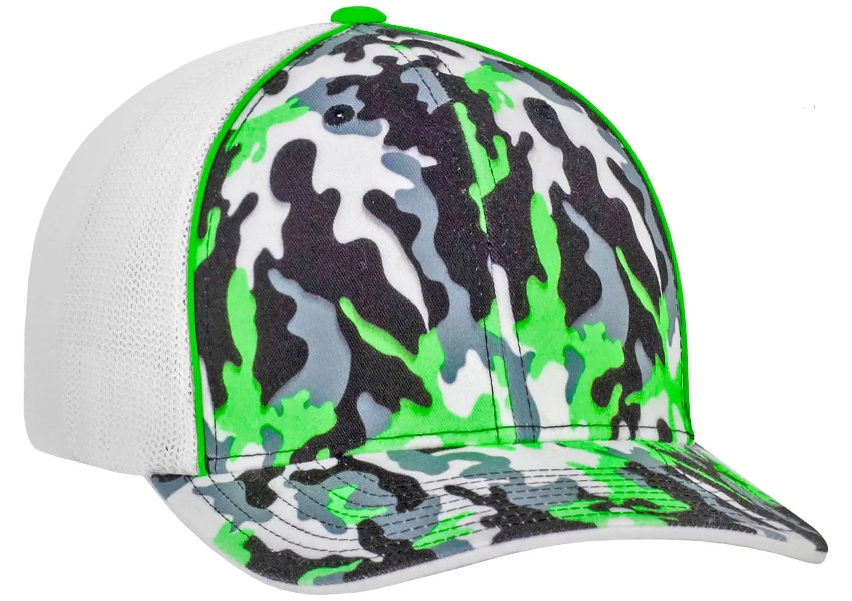 Custom Patch - Pacific Headwear Glamo Mesh Flex Fit Trucker Cap - GREEN/WHITE/BLACK/CAMO - Smalltown Connetchin