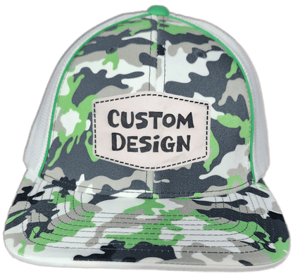 Custom Patch - Pacific Headwear Glamo Mesh Flex Fit Trucker Cap - GREEN/WHITE/BLACK/CAMO - Smalltown Connetchin