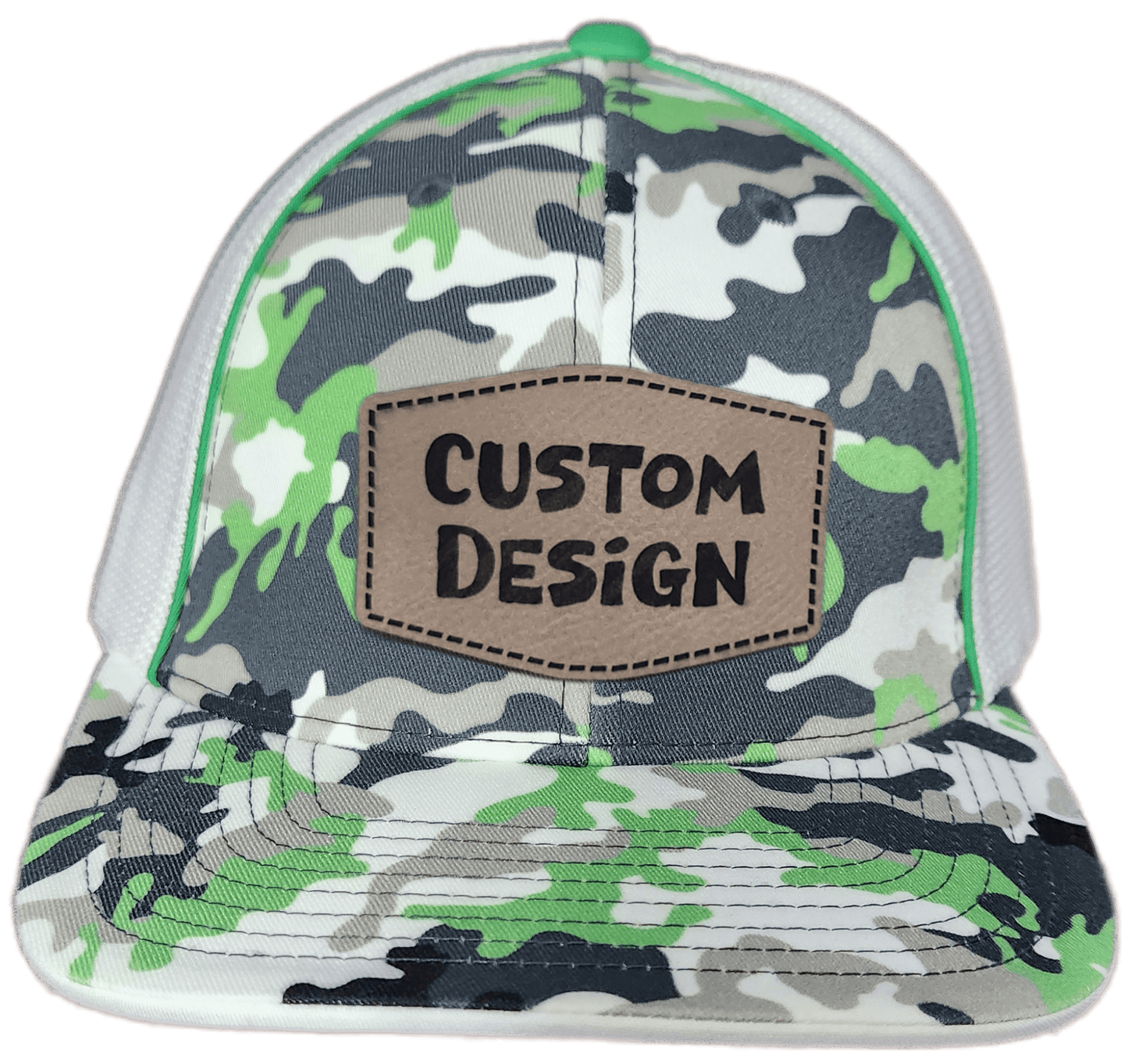 Custom Patch - Pacific Headwear Glamo Mesh Flex Fit Trucker Cap - GREEN/WHITE/BLACK/CAMO - Smalltown Connetchin
