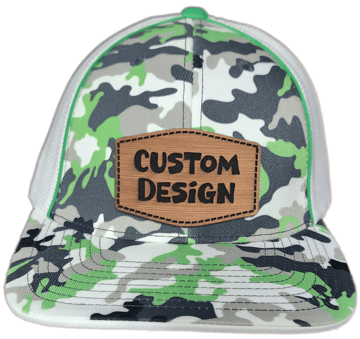Custom Patch - Pacific Headwear Glamo Mesh Flex Fit Trucker Cap - GREEN/WHITE/BLACK/CAMO - Smalltown Connetchin