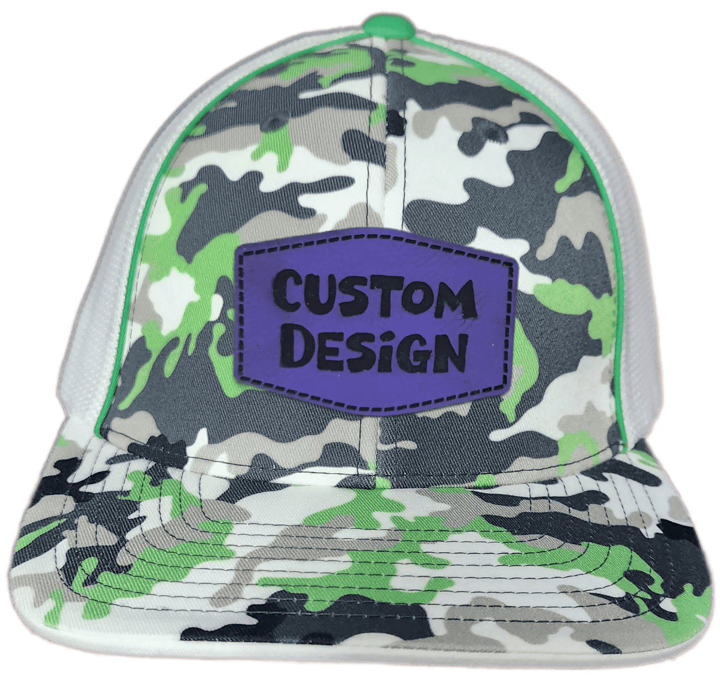 Custom Patch - Pacific Headwear Glamo Mesh Flex Fit Trucker Cap - GREEN/WHITE/BLACK/CAMO - Smalltown Connetchin