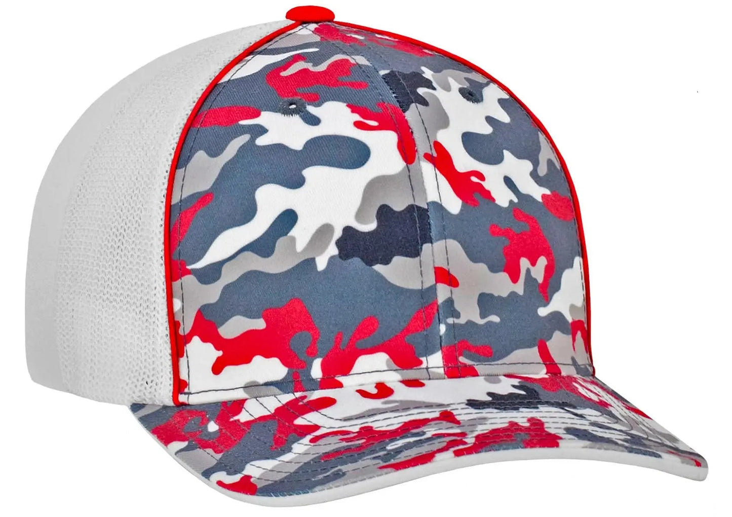 Custom Patch - Pacific Headwear Glamo Mesh Flex Fit Trucker Cap - RED/WHITE/RED - Smalltown Connetchin