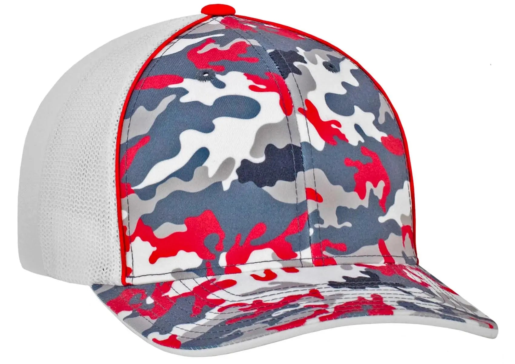 Custom Patch - Pacific Headwear Glamo Mesh Flex Fit Trucker Cap - RED/WHITE/RED - Smalltown Connetchin