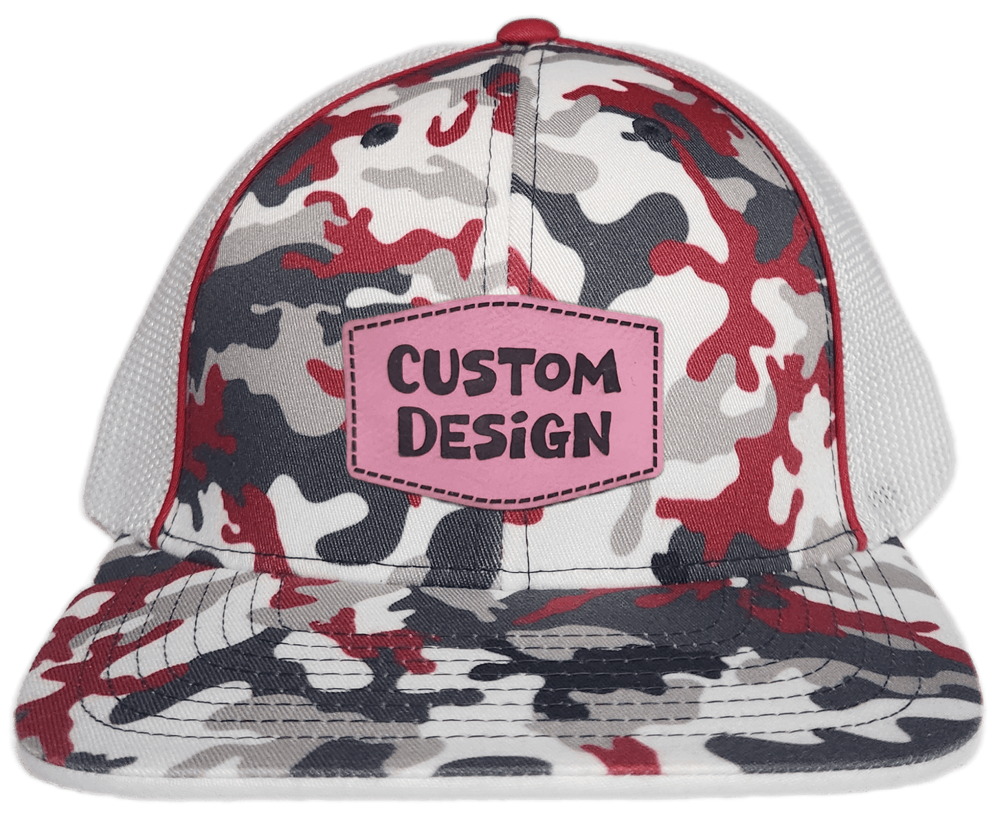 Custom Patch - Pacific Headwear Glamo Mesh Flex Fit Trucker Cap - RED/WHITE/RED - Smalltown Connetchin