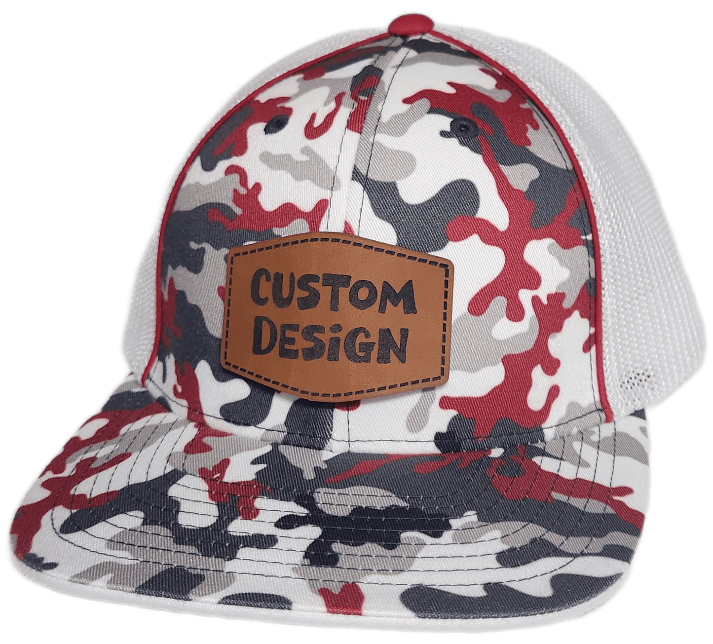 Custom Patch - Pacific Headwear Glamo Mesh Flex Fit Trucker Cap - RED/WHITE/RED - Smalltown Connetchin