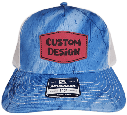 Custom Patch - Richardson 112PFP Printed Five Panel Snapback - REALTREE FISHING LIGHT BLUE/WHITE - Smalltown Connetchin