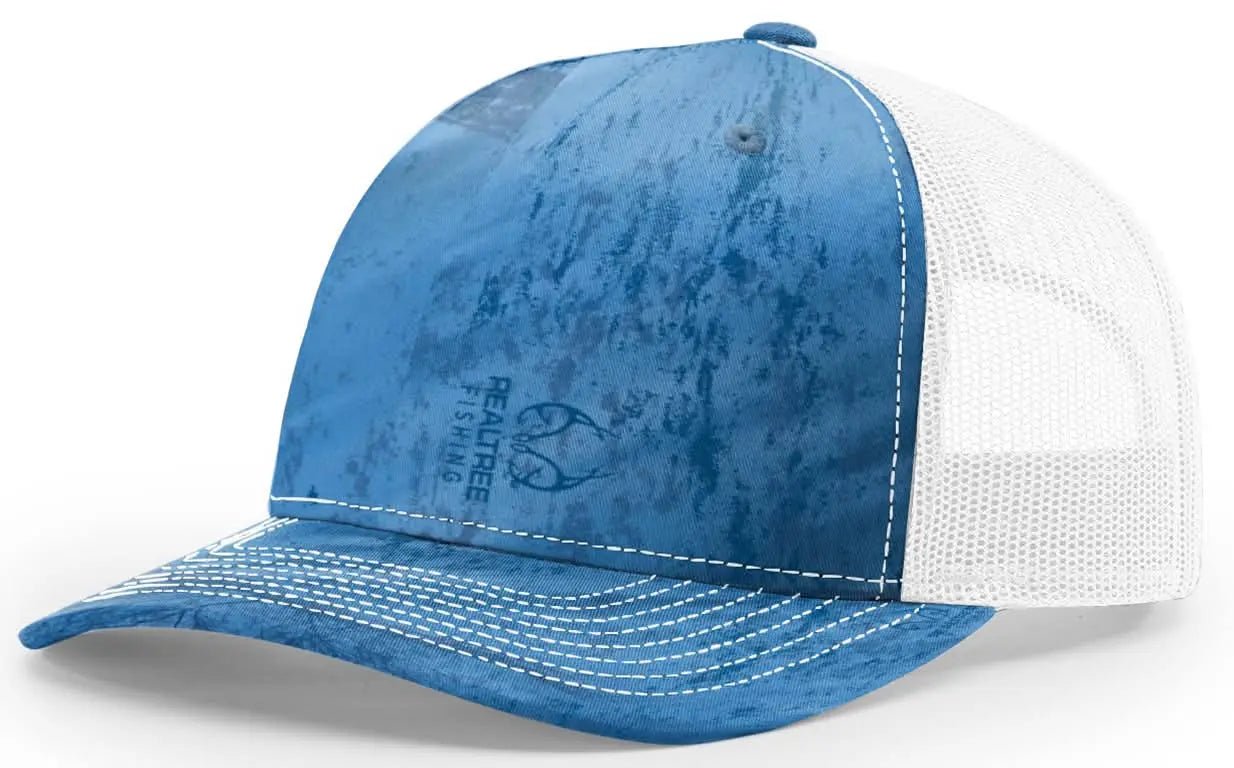 Custom Patch - Richardson 112PFP Printed Five Panel Snapback - REALTREE FISHING LIGHT BLUE/WHITE - Smalltown Connetchin