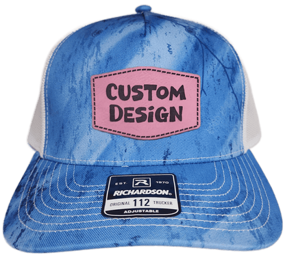Custom Patch - Richardson 112PFP Printed Five Panel Snapback - REALTREE FISHING LIGHT BLUE/WHITE - Smalltown Connetchin